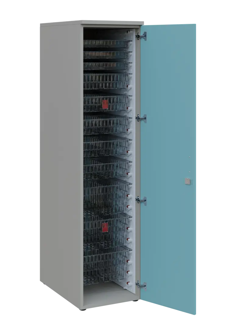 EUROMEDICA D - 46 TRANSPARENT skříň léková boxová, 1-dveřová, pravá, 1950x460x735, korpus šedý, dvíř